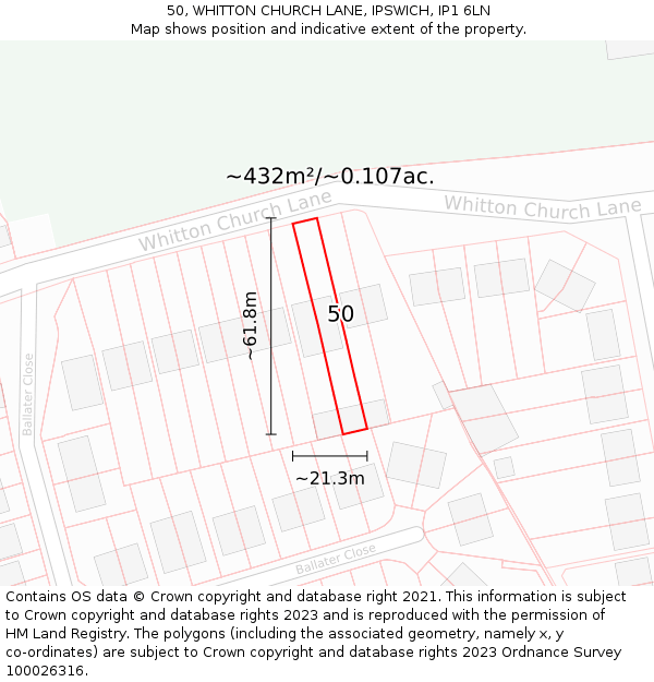 50, WHITTON CHURCH LANE, IPSWICH, IP1 6LN: Plot and title map