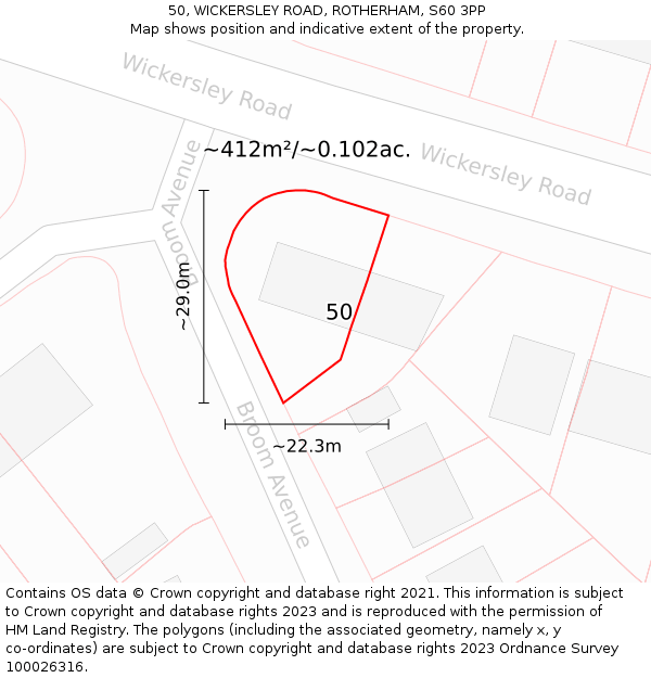 50, WICKERSLEY ROAD, ROTHERHAM, S60 3PP: Plot and title map