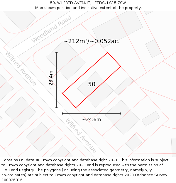 50, WILFRED AVENUE, LEEDS, LS15 7SW: Plot and title map