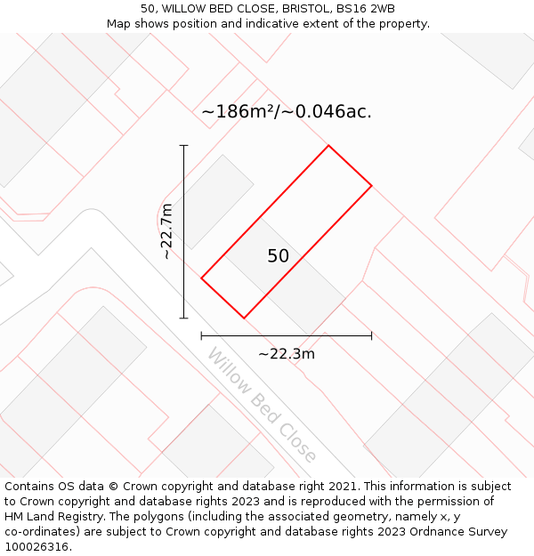 50, WILLOW BED CLOSE, BRISTOL, BS16 2WB: Plot and title map