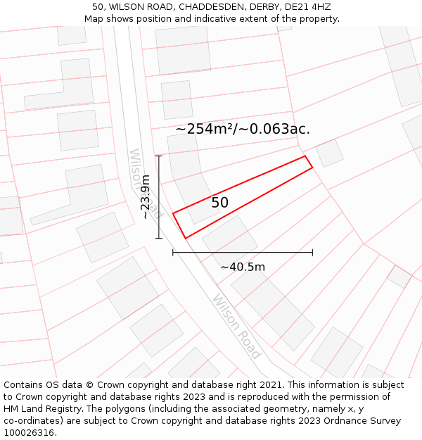 50, WILSON ROAD, CHADDESDEN, DERBY, DE21 4HZ: Plot and title map