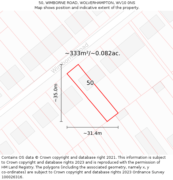 50, WIMBORNE ROAD, WOLVERHAMPTON, WV10 0NS: Plot and title map