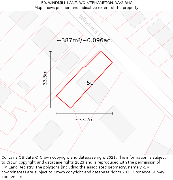 50, WINDMILL LANE, WOLVERHAMPTON, WV3 8HG: Plot and title map