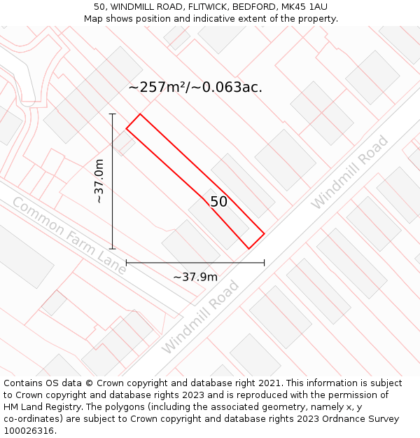 50, WINDMILL ROAD, FLITWICK, BEDFORD, MK45 1AU: Plot and title map