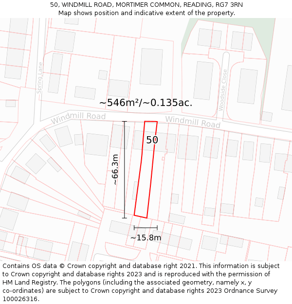 50, WINDMILL ROAD, MORTIMER COMMON, READING, RG7 3RN: Plot and title map