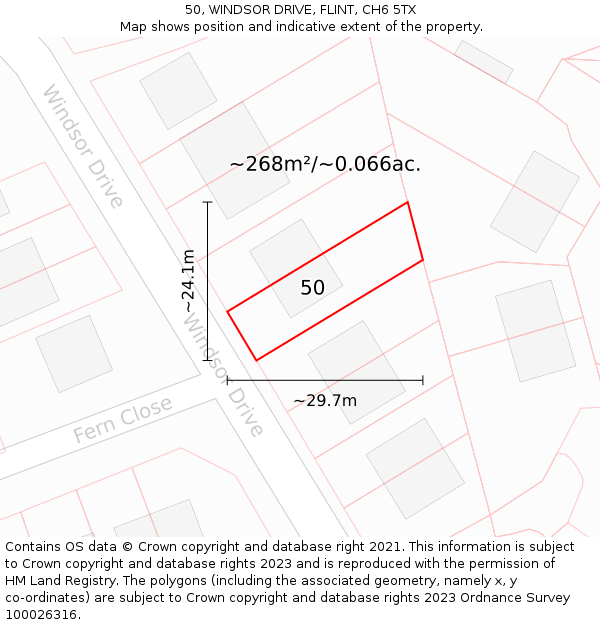 50, WINDSOR DRIVE, FLINT, CH6 5TX: Plot and title map