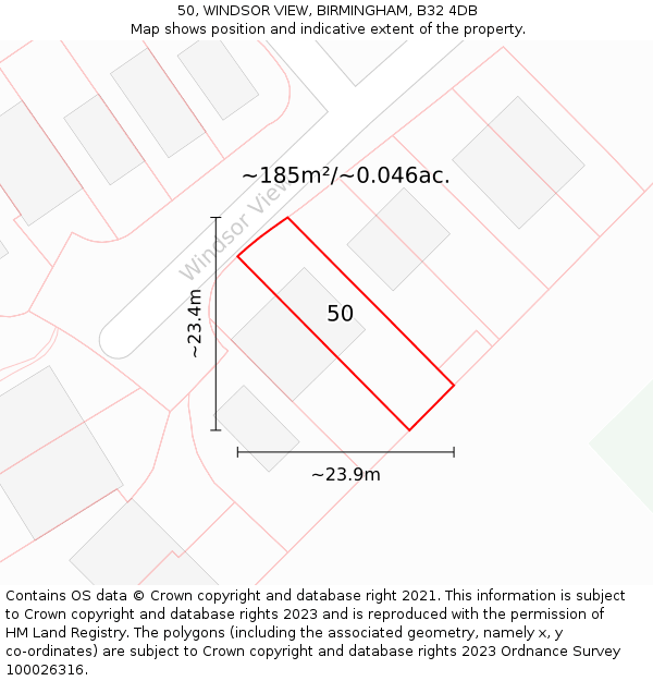 50, WINDSOR VIEW, BIRMINGHAM, B32 4DB: Plot and title map