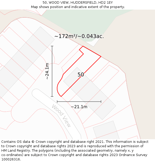50, WOOD VIEW, HUDDERSFIELD, HD2 1EY: Plot and title map