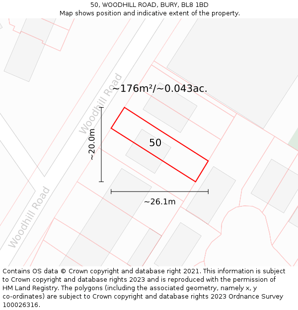 50, WOODHILL ROAD, BURY, BL8 1BD: Plot and title map