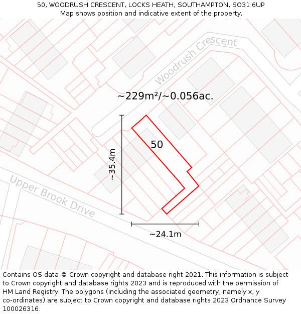 50, WOODRUSH CRESCENT, LOCKS HEATH, SOUTHAMPTON, SO31 6UP: Plot and title map