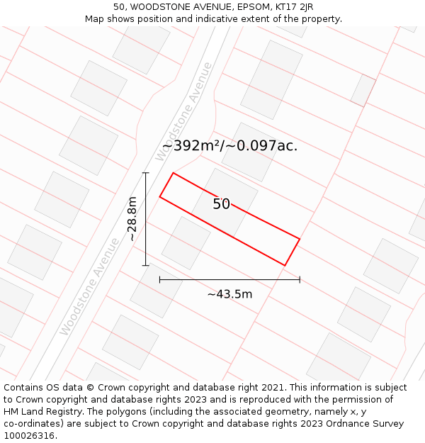 50, WOODSTONE AVENUE, EPSOM, KT17 2JR: Plot and title map