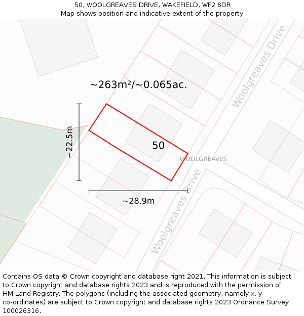50, WOOLGREAVES DRIVE, WAKEFIELD, WF2 6DR: Plot and title map