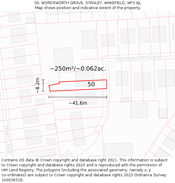 50, WORDSWORTH GROVE, STANLEY, WAKEFIELD, WF3 4JL: Plot and title map