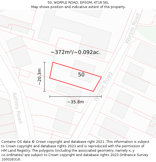 50, WORPLE ROAD, EPSOM, KT18 5EL: Plot and title map