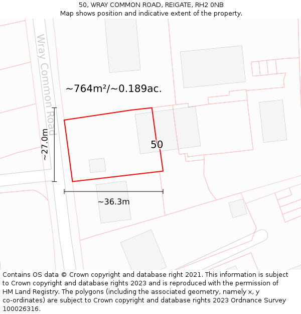 50, WRAY COMMON ROAD, REIGATE, RH2 0NB: Plot and title map