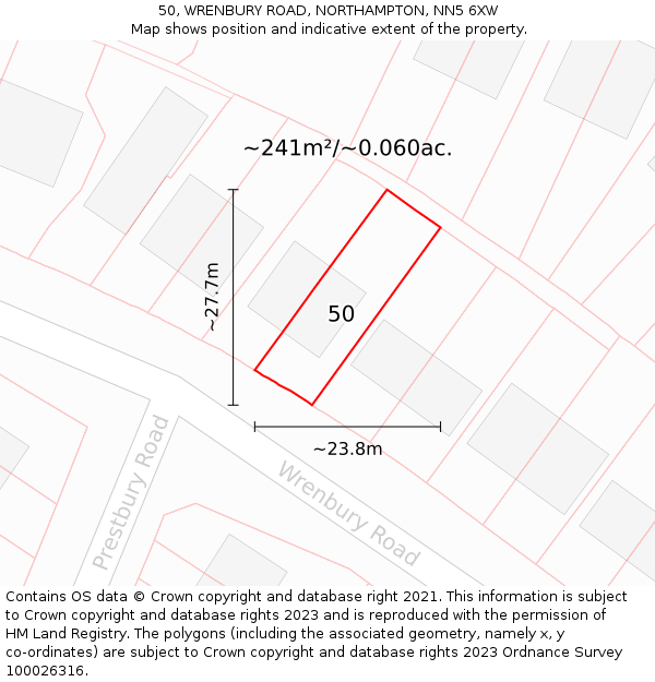 50, WRENBURY ROAD, NORTHAMPTON, NN5 6XW: Plot and title map