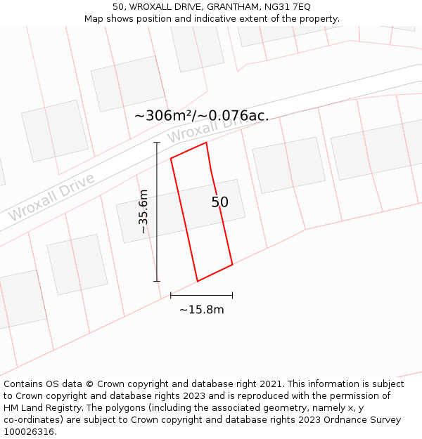 50, WROXALL DRIVE, GRANTHAM, NG31 7EQ: Plot and title map