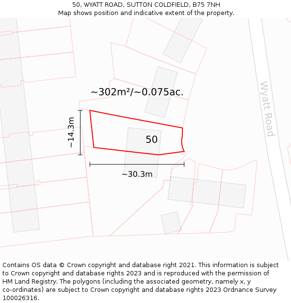 50, WYATT ROAD, SUTTON COLDFIELD, B75 7NH: Plot and title map