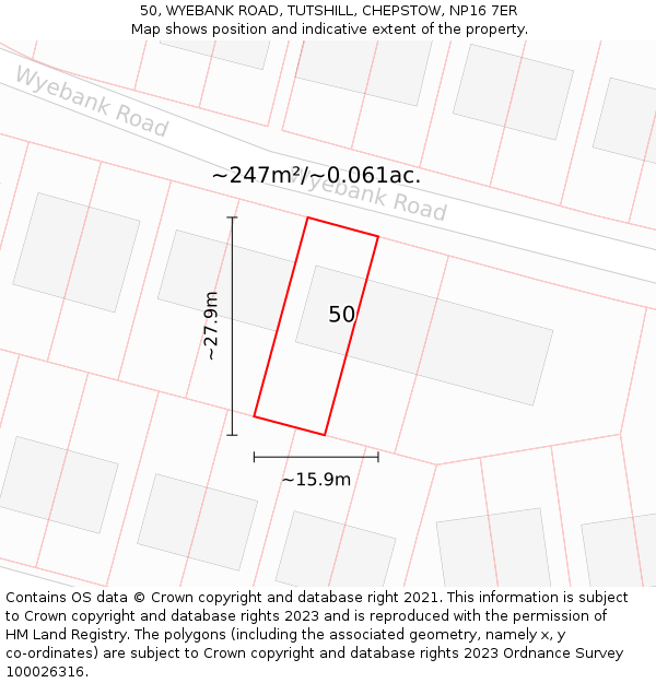 50, WYEBANK ROAD, TUTSHILL, CHEPSTOW, NP16 7ER: Plot and title map