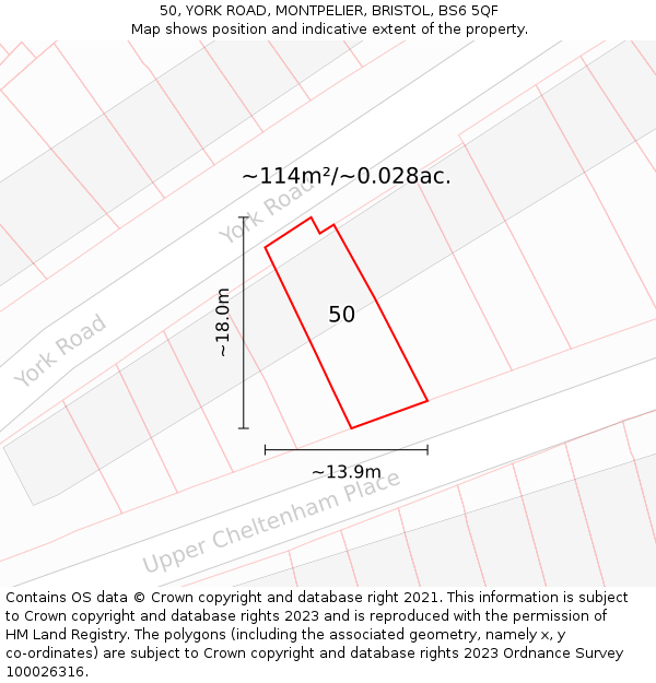 50, YORK ROAD, MONTPELIER, BRISTOL, BS6 5QF: Plot and title map