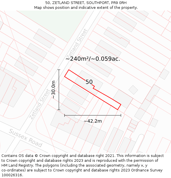 50, ZETLAND STREET, SOUTHPORT, PR9 0RH: Plot and title map