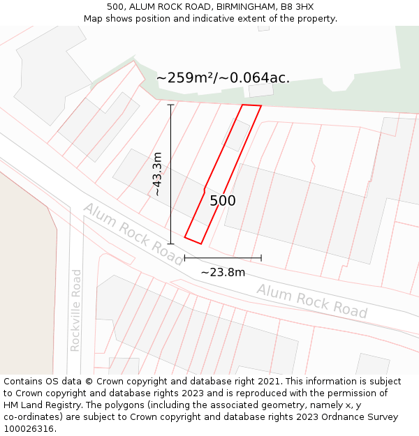 500, ALUM ROCK ROAD, BIRMINGHAM, B8 3HX: Plot and title map