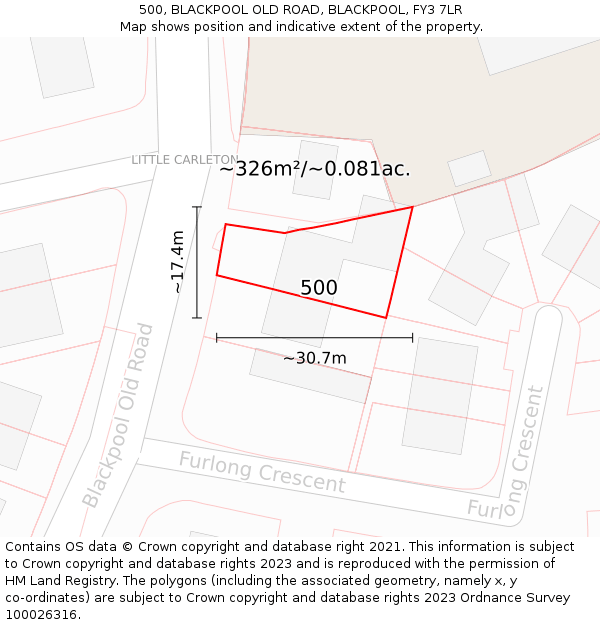500, BLACKPOOL OLD ROAD, BLACKPOOL, FY3 7LR: Plot and title map