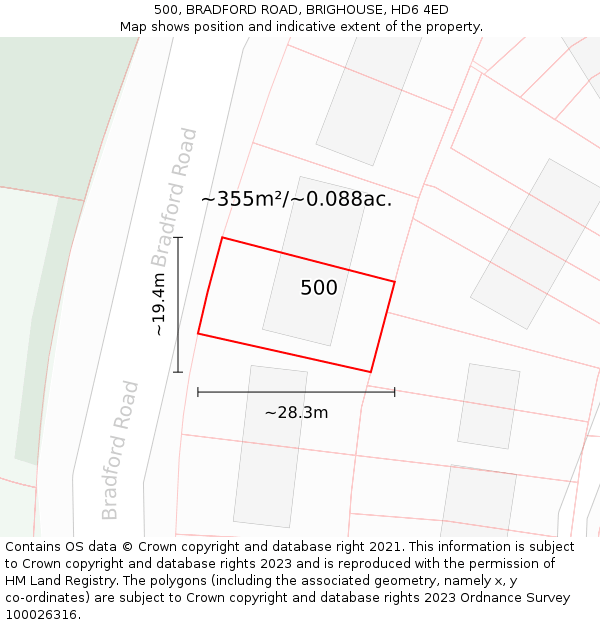 500, BRADFORD ROAD, BRIGHOUSE, HD6 4ED: Plot and title map
