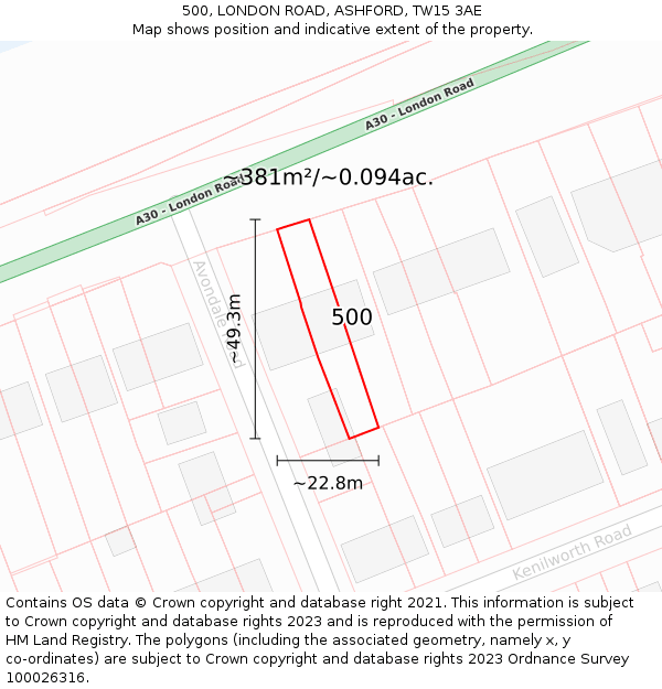 500, LONDON ROAD, ASHFORD, TW15 3AE: Plot and title map