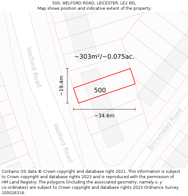 500, WELFORD ROAD, LEICESTER, LE2 6EL: Plot and title map