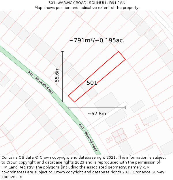 501, WARWICK ROAD, SOLIHULL, B91 1AN: Plot and title map