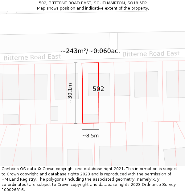 502, BITTERNE ROAD EAST, SOUTHAMPTON, SO18 5EP: Plot and title map
