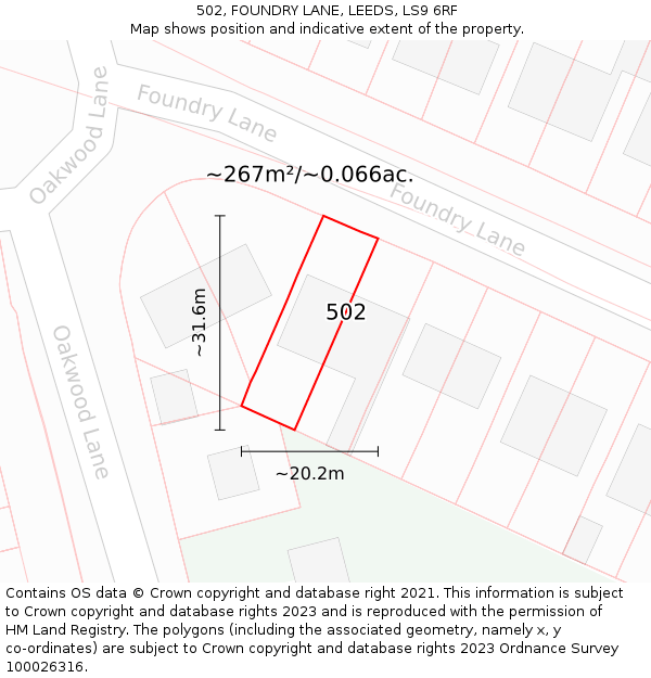 502, FOUNDRY LANE, LEEDS, LS9 6RF: Plot and title map