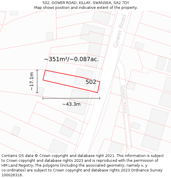 502, GOWER ROAD, KILLAY, SWANSEA, SA2 7DY: Plot and title map