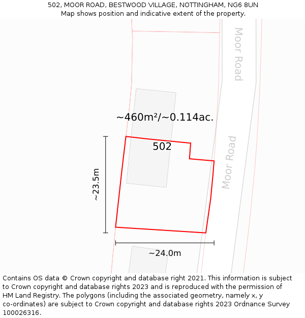 502, MOOR ROAD, BESTWOOD VILLAGE, NOTTINGHAM, NG6 8UN: Plot and title map