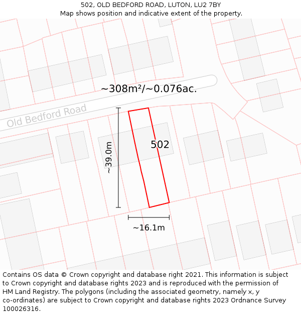 502, OLD BEDFORD ROAD, LUTON, LU2 7BY: Plot and title map