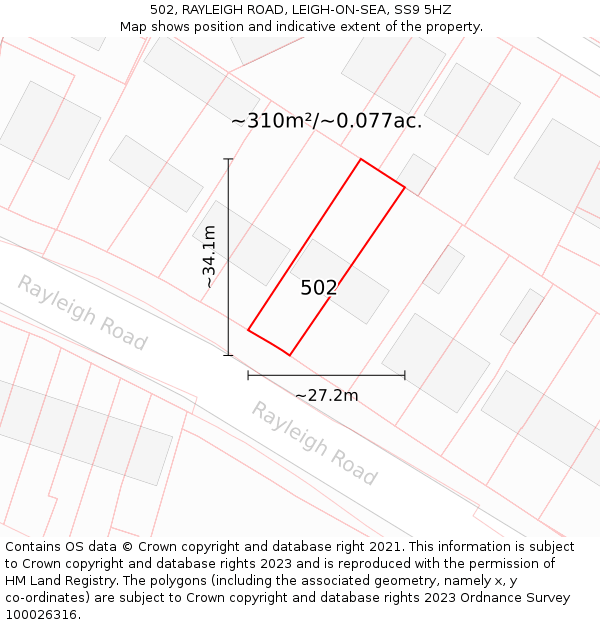 502, RAYLEIGH ROAD, LEIGH-ON-SEA, SS9 5HZ: Plot and title map