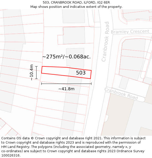 503, CRANBROOK ROAD, ILFORD, IG2 6ER: Plot and title map