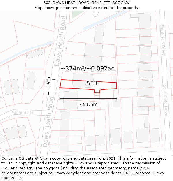 503, DAWS HEATH ROAD, BENFLEET, SS7 2NW: Plot and title map
