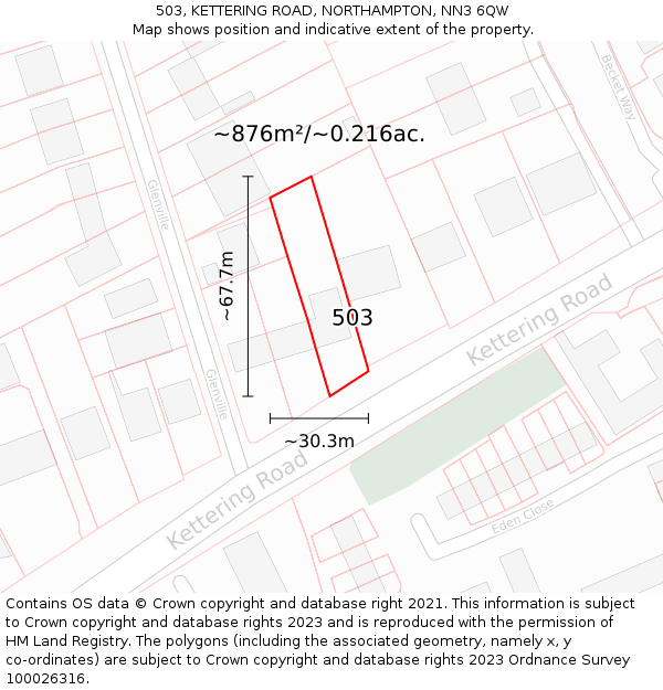 503, KETTERING ROAD, NORTHAMPTON, NN3 6QW: Plot and title map