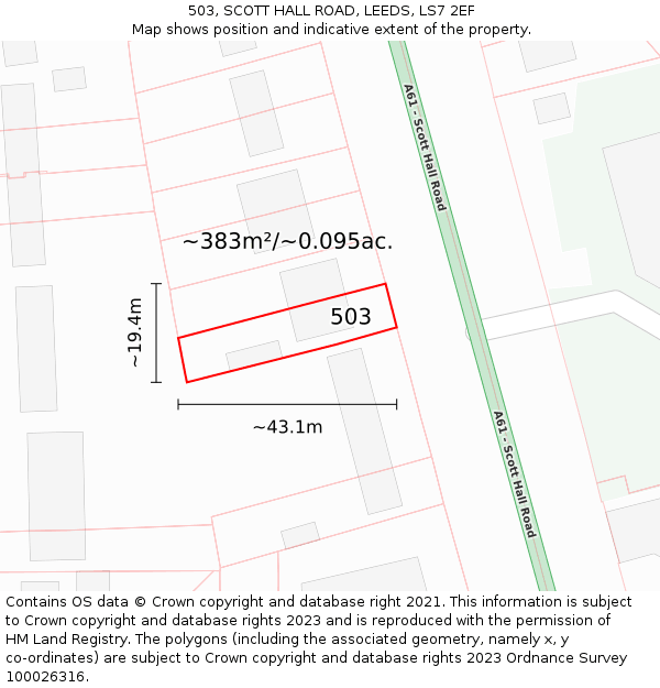 503, SCOTT HALL ROAD, LEEDS, LS7 2EF: Plot and title map