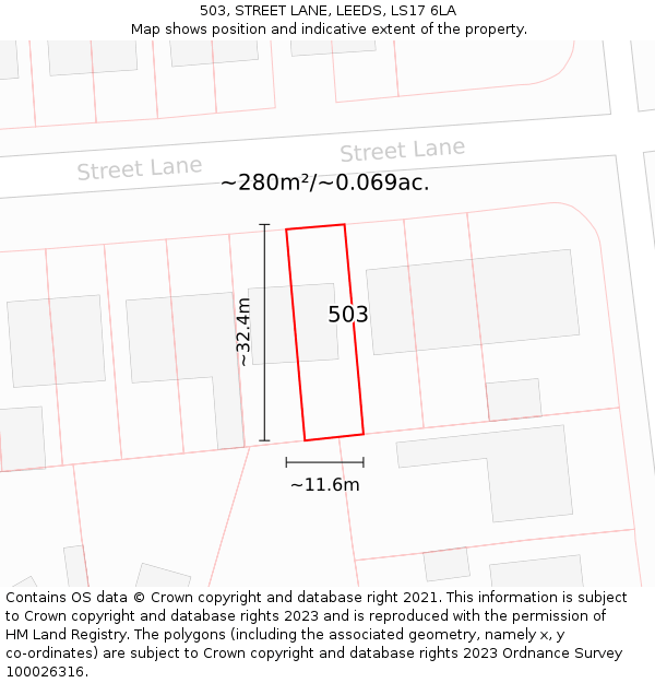 503, STREET LANE, LEEDS, LS17 6LA: Plot and title map