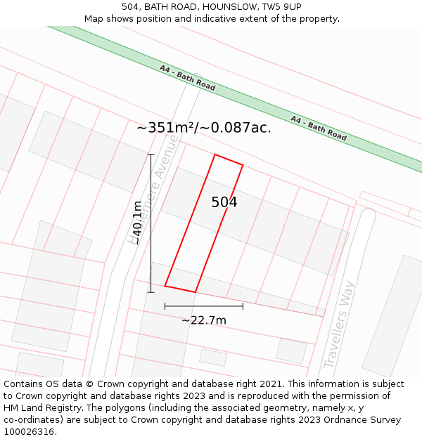 504, BATH ROAD, HOUNSLOW, TW5 9UP: Plot and title map