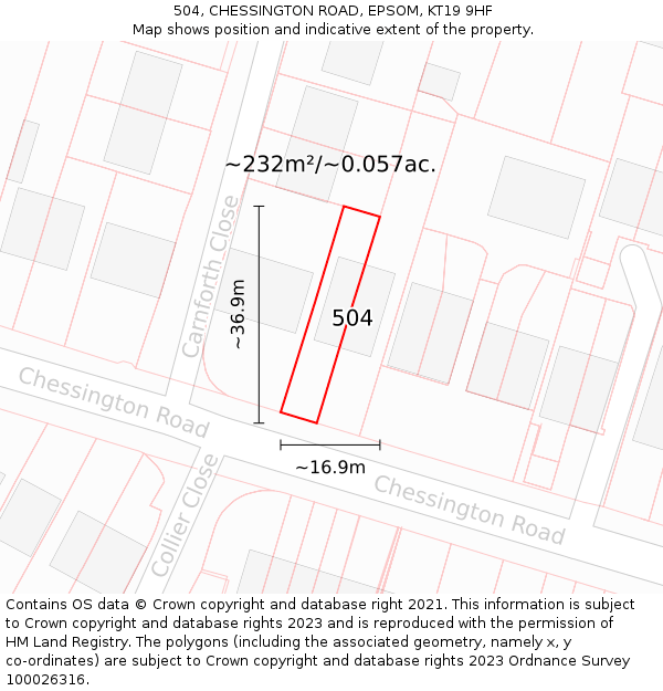 504, CHESSINGTON ROAD, EPSOM, KT19 9HF: Plot and title map