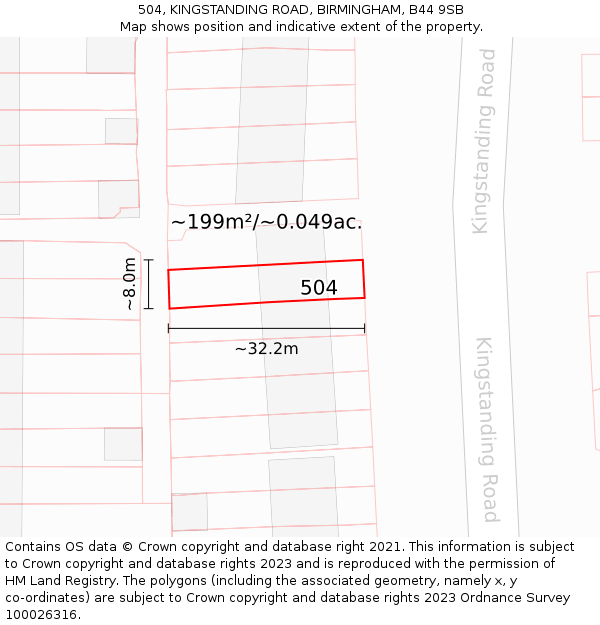 504, KINGSTANDING ROAD, BIRMINGHAM, B44 9SB: Plot and title map