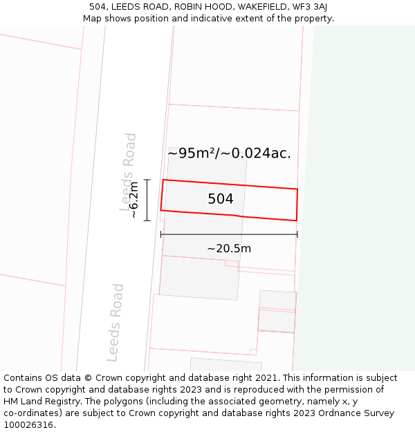 504, LEEDS ROAD, ROBIN HOOD, WAKEFIELD, WF3 3AJ: Plot and title map