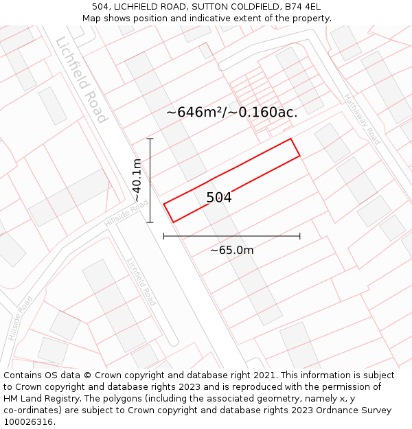 504, LICHFIELD ROAD, SUTTON COLDFIELD, B74 4EL: Plot and title map