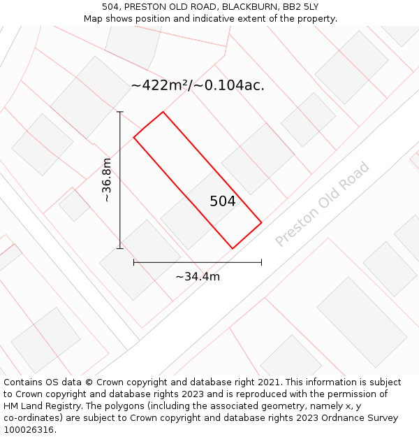 504, PRESTON OLD ROAD, BLACKBURN, BB2 5LY: Plot and title map