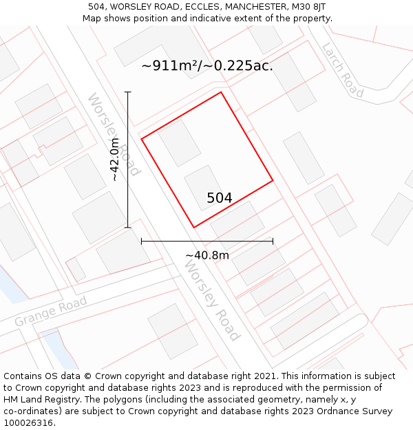 504, WORSLEY ROAD, ECCLES, MANCHESTER, M30 8JT: Plot and title map