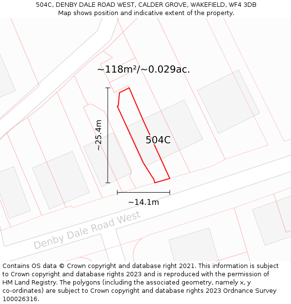 504C, DENBY DALE ROAD WEST, CALDER GROVE, WAKEFIELD, WF4 3DB: Plot and title map